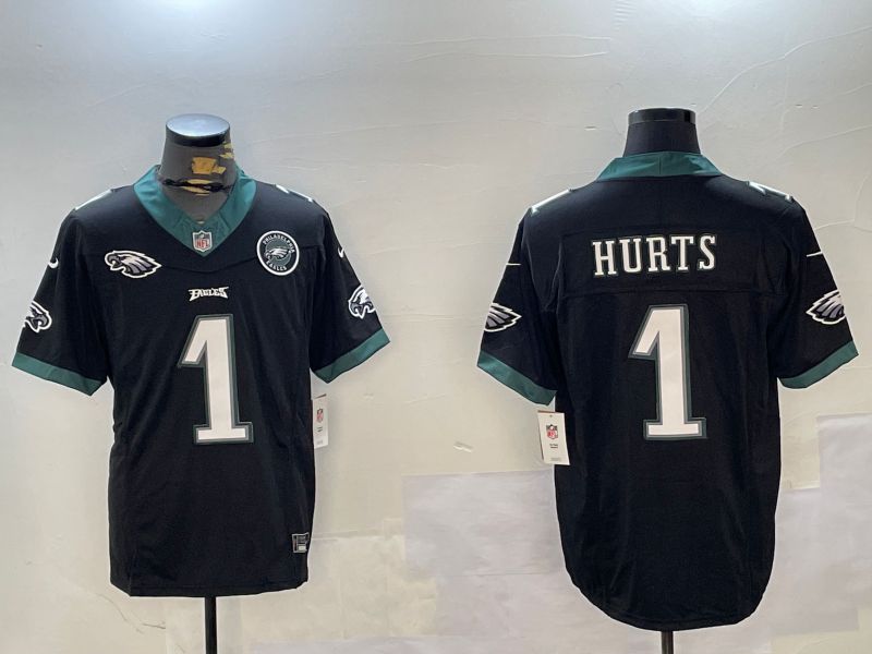 Men Philadelphia Eagles #1 Hurts Black three generations 2024 Nike Limited NFL Jersey style 4